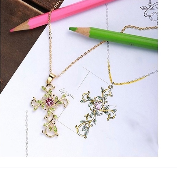 Fashion Cross Gem Necklace - Picture 3 of 7